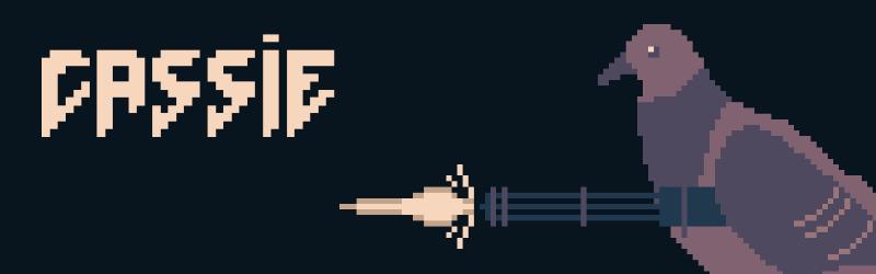a pixel art pidgeon carrying a gattling gun under its wing
