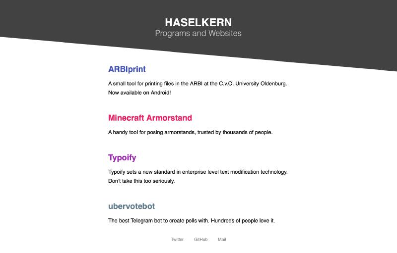 the same website, but now with a tilted background box